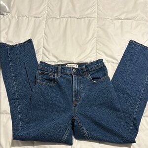 Abercrombie and Fitch high waist 90s straight leg jean in dark blue wash
